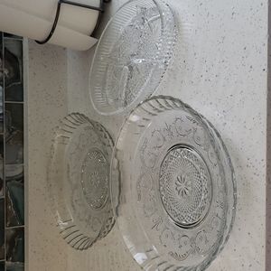 Twin Crystal serving dishes and one smaller four section Crystal dish